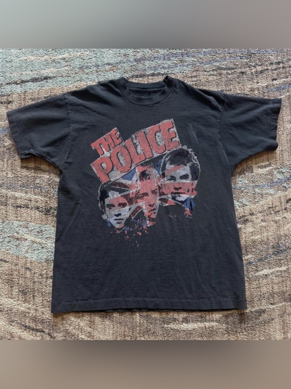 The Police Union Jack Flag Member Photo Retro Black Graphic Band T-Shirt
